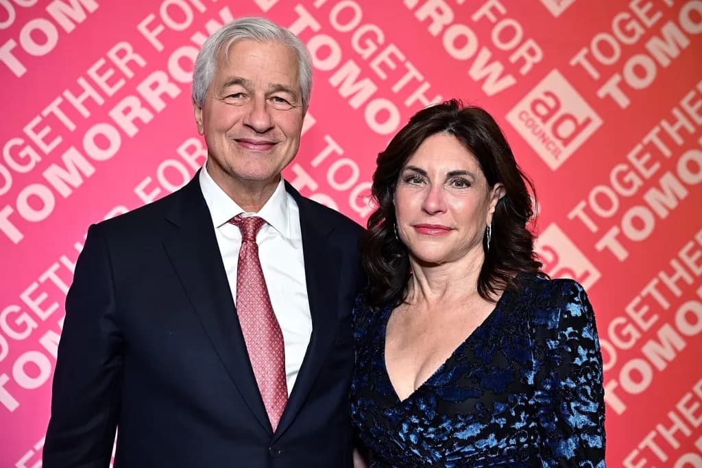 Jamie Dimon and Judy Dimon posing together at an evening event.